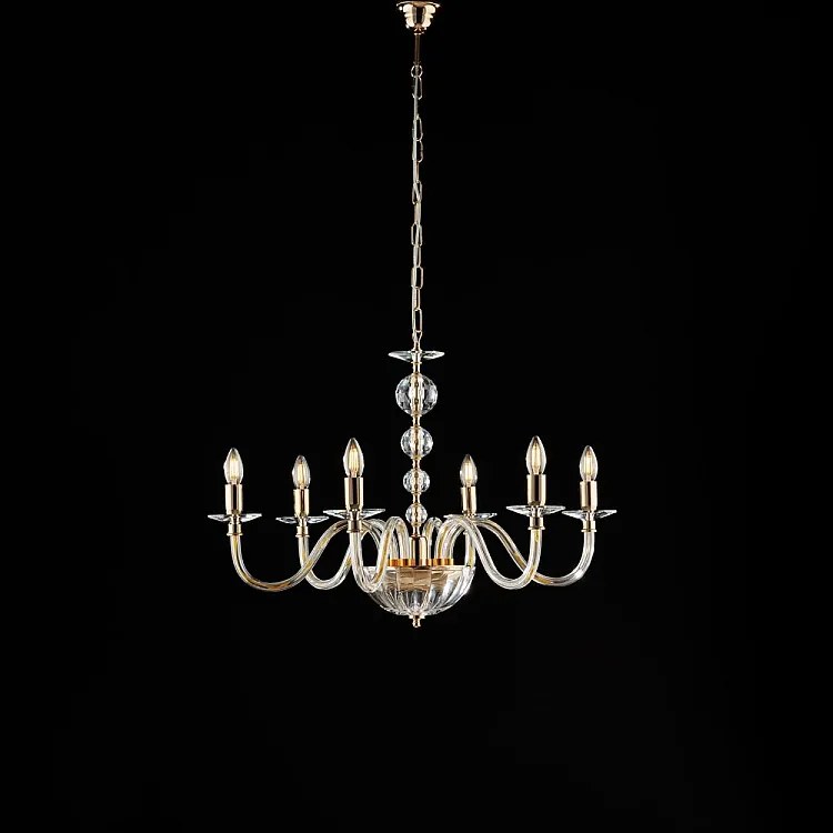 Żyrandol Ruben Gold z przezroczystego szkła i kryształków 6 lamp 116 Ø77 BL267-6-OR
