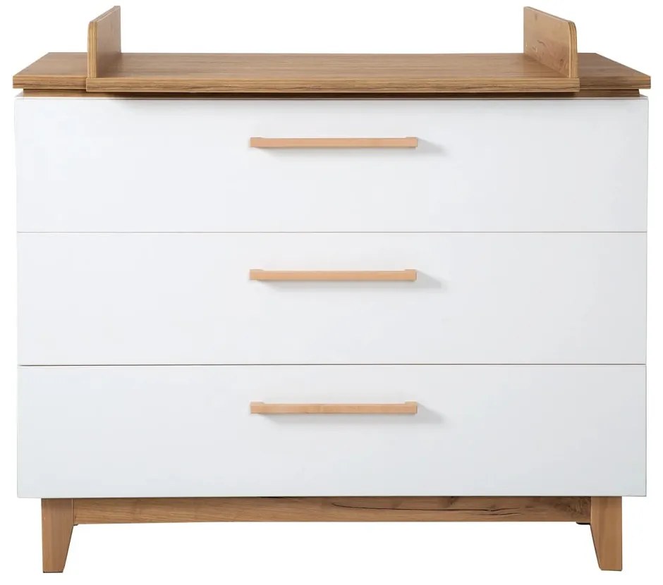 Biała niska komoda dziecięca w dekorze dębu z przewijakiem 118x104 cm Finn – Roba