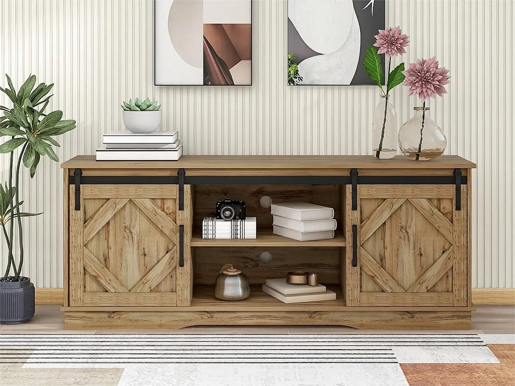 Bufet z 2 drzwiami przesuwnymi + przegrody - regulowane półki wewnętrzne - Naturalny