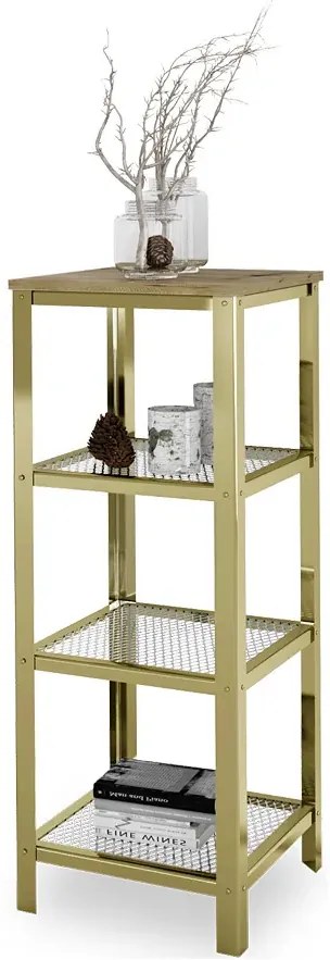Niski regał w stylu glamur złoty + dąb artisan - Nessebax 4X