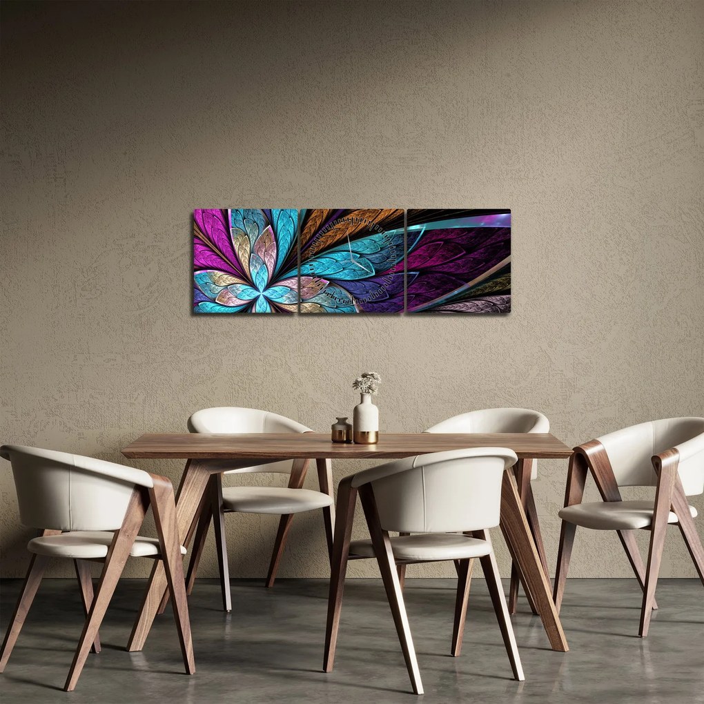 Obraz - Abstrakcja, kwiat (z zegarem) (90x30 cm)