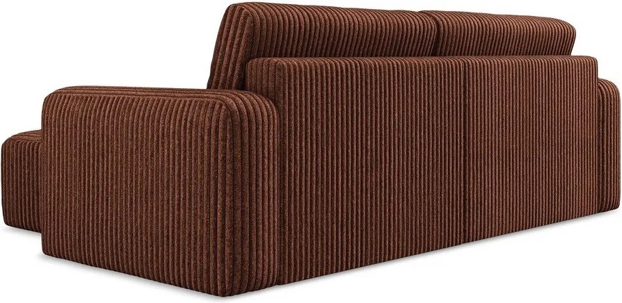 Sztruksowy rozkładany narożnik ze schowkiem (prawostronny/z szezlongiem) w kolorze terakoty Kona – Makamii