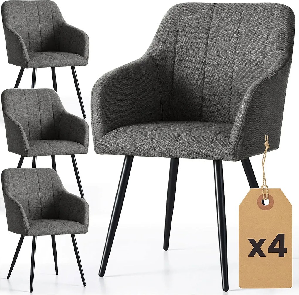 Zestaw 4 grafitowych krzeseł tapicerowanych - Cormelis 3X