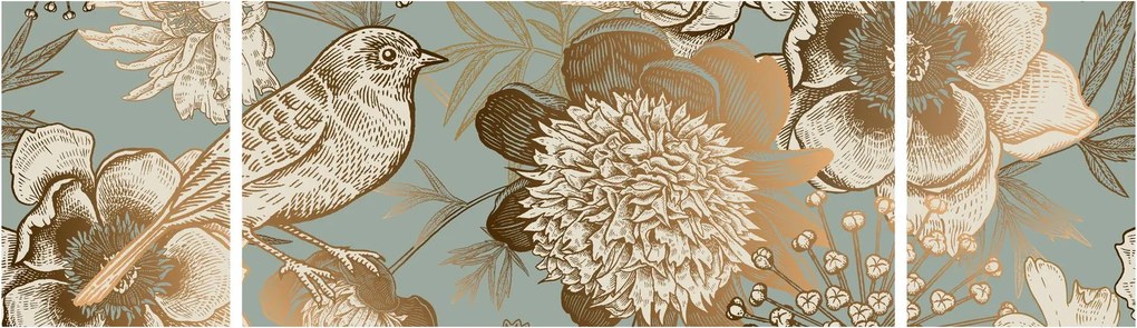 Obraz - Ogród z ptakiem (170x50 cm)