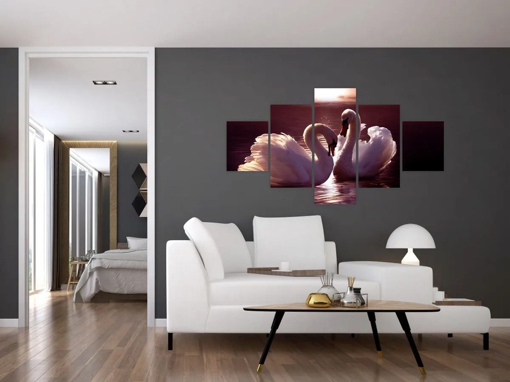 Obraz - Łabędzie na jeziorze (125x70 cm)