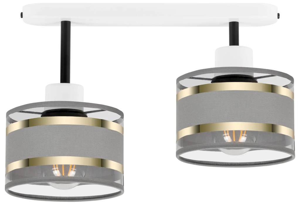 Lampa sufitowa biała dwupunktowy spot z szarymi abażurami T-3306WE-GRG
