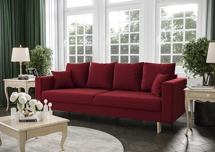 Bordowa welurowa sofa rozkładana - Adante