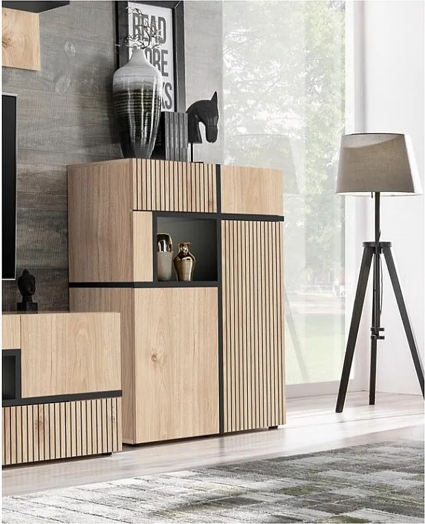 Witryna niska CROSS LED hickory jackson/czarna