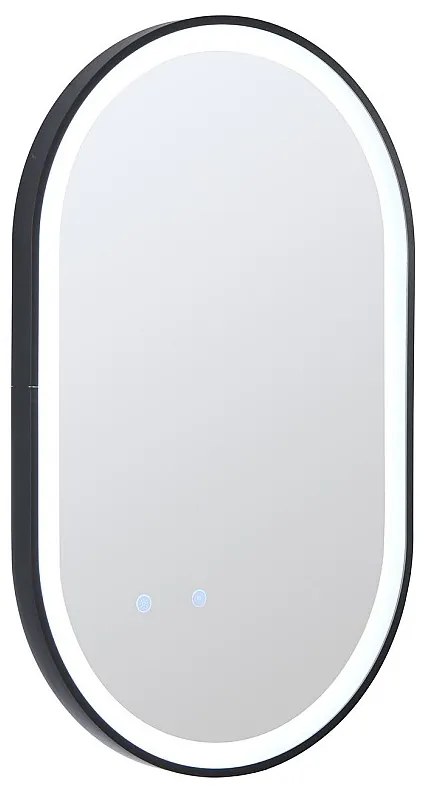 Lustro łazienkowe podświetlane owalne przeciwparowe z czarną ramą 60 x 90 cm - ALARICO
