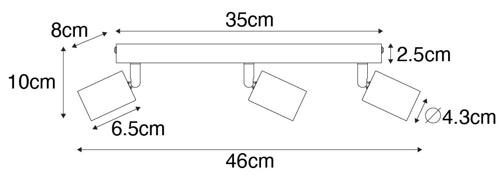 Nowoczesny reflektor czarny prostokątny 3-punktowy - Facil