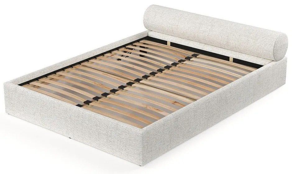 Kremowe tapicerowane łóżko dwuosobowe ze schowkiem ze stelażem 140x200 cm Solvo – Maison de Rêve