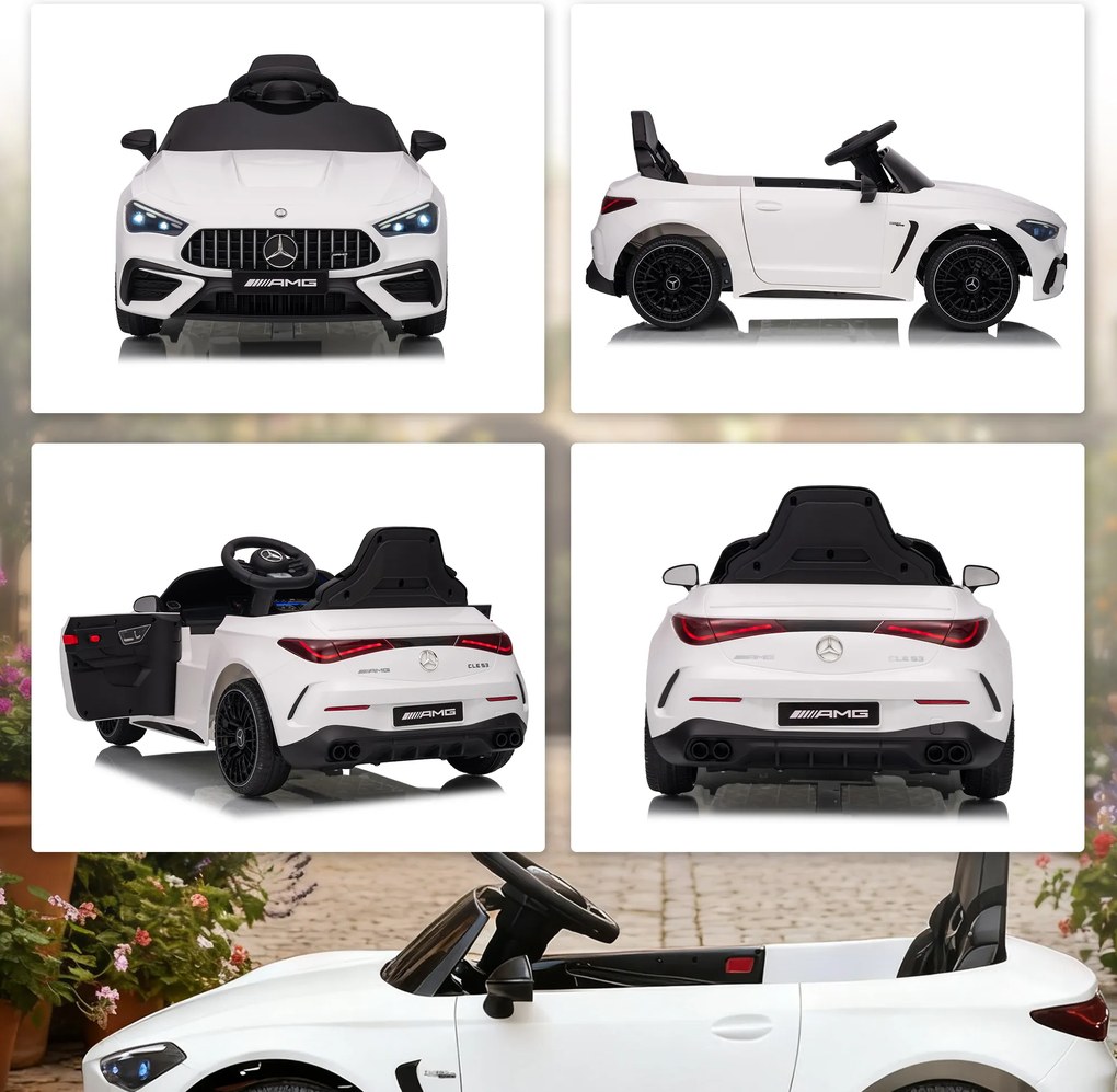 AIYAPLAY Dziecięcy samochód elektryczny, design Mercedes, silniki 12V, pilot, światła LED, muzyka, dla dzieci 3-6 lat, Biały