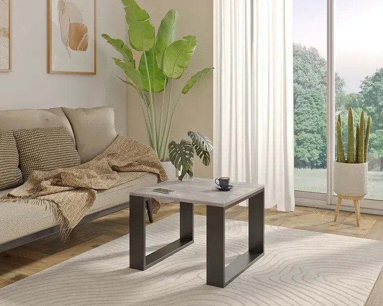 Loftowy Kwadratowy Stolik Kawowy Beton + Czarny S6-G00