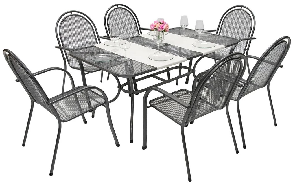Metalowy zestaw ogrodowy CORINA III. 1 + 6 Stół prostokątny 190x105 cm (CT0310)