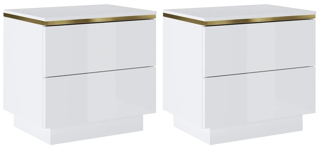 Zestaw 2 szafek nocnych z 2 szufladami - Biały z połyskiem i złoty - VUKIA