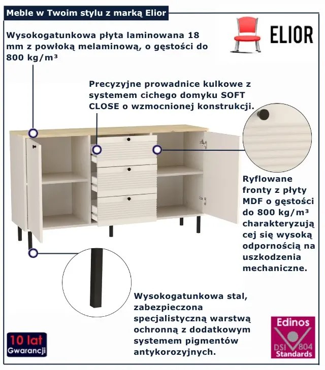 Duża komoda z szufladami i szafkami 150 cm kaszmir + dąb artisan D9-G49
