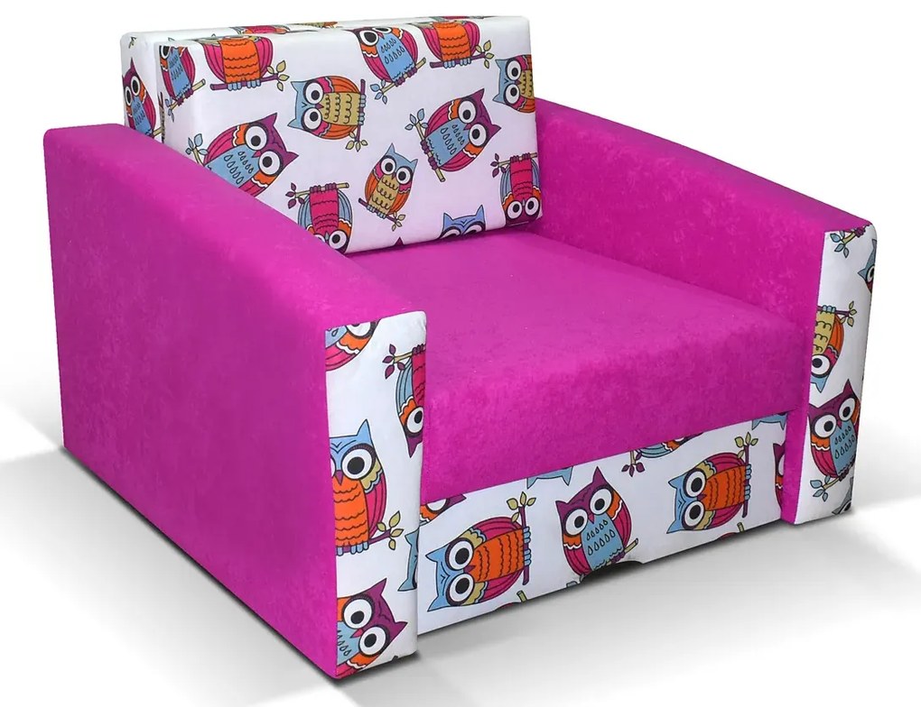 Rozkładany fotel amerykanka różowy + sowy R1-P15