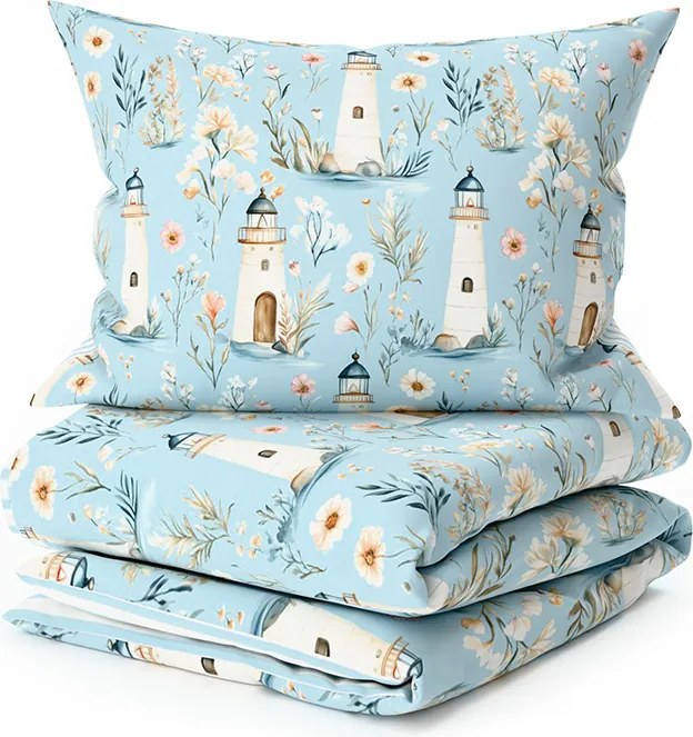 PrzytulneMieszkanie.pl PrzytulneMieszkanie.pl Bawełniana pościel LIGHTHOUSE POLY niebieska Rozmiar pościeli: 2 szt 70 x 90 cm | 200 x 220 cm