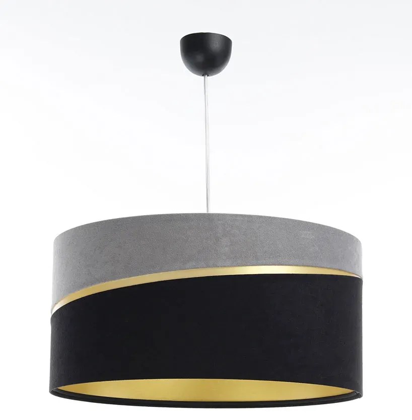 Szaro-czarna lampa wisząca z welurowym abażurem - A338 A8-D87
