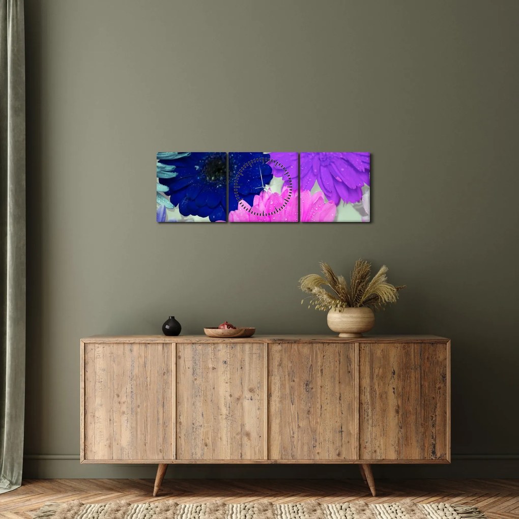 Obraz kolorowych kwiatów (z zegarem) (90x30 cm)