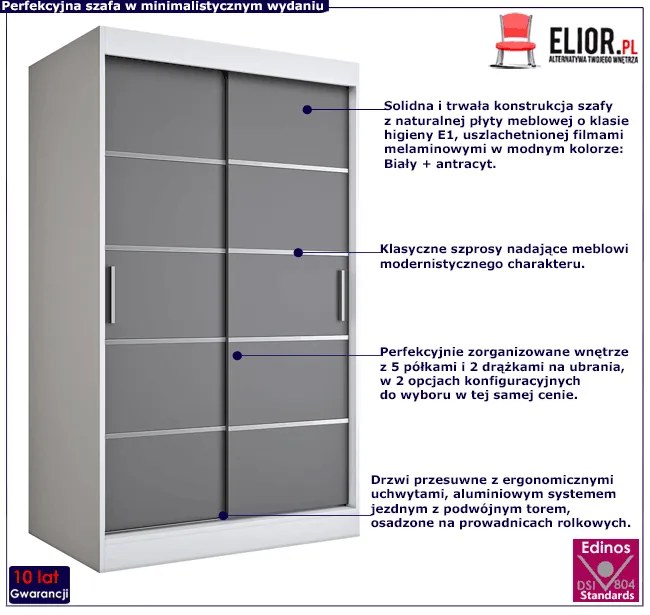 Biała szafa przesuwna front antracyt - Bohosa 3X