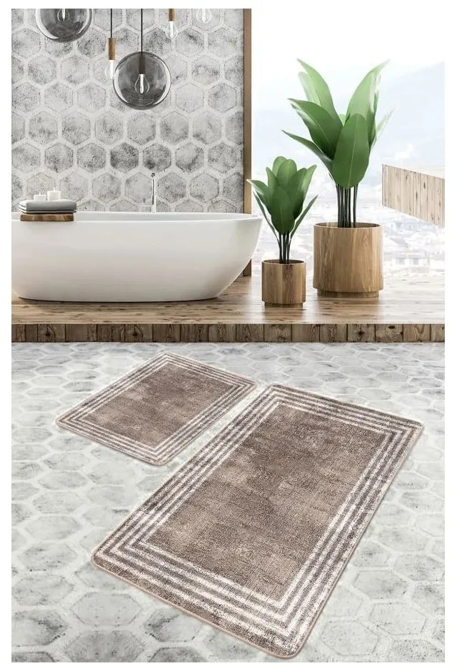 Brązowe aksamitne dywaniki łazienkowe zestaw 2 szt. 60x100 cm – Mila Home