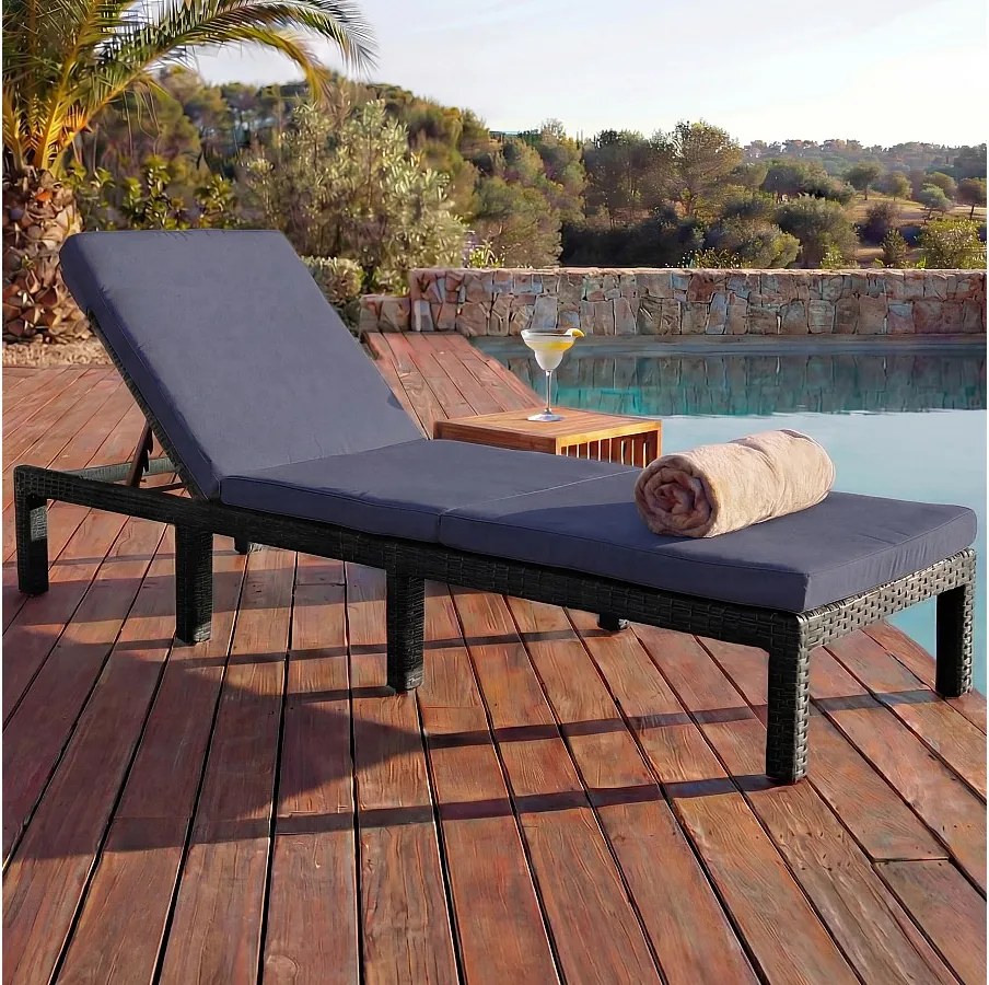 Leżak z polirattanowy MCW-A51 Basic,  Basic antracytowy, poduszka szara