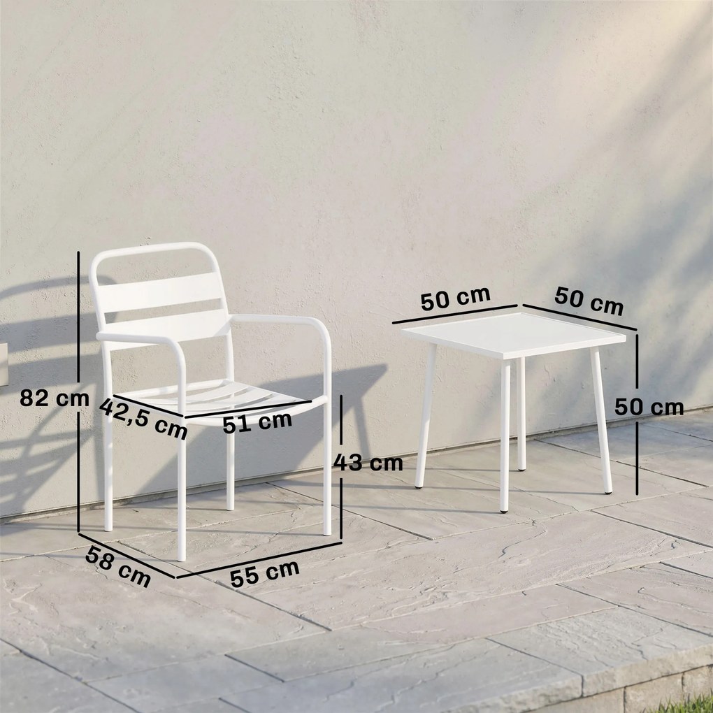 Outsunny Zestaw bistro 3-częściowy metalowy zestaw mebli ogrodowych z 2 krzesłami, stołem, design lamelowy, odporny na rdzę | Aosom PL
