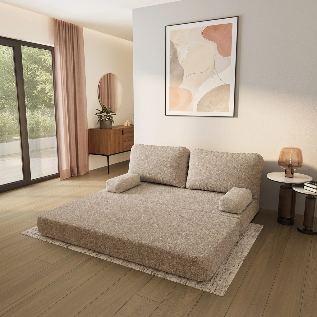 Masseno Sofa piankowa NIKSI z funkcją spania, Kanapa z pianki do salonu, Bezmontażowa, Tkanina bucle – Beżowy QUELLE 05