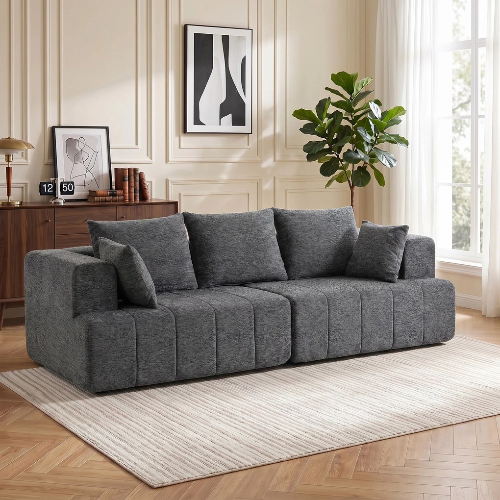 HOMCOM Sofa 3-osobowa, Cloud-sofa z Chenille z grubą warstwą i kieszeniowymi sprężynami, szerokie i głębokie siedzisko, szerokie podłokietniki, poduszki, szara | Aosom PL