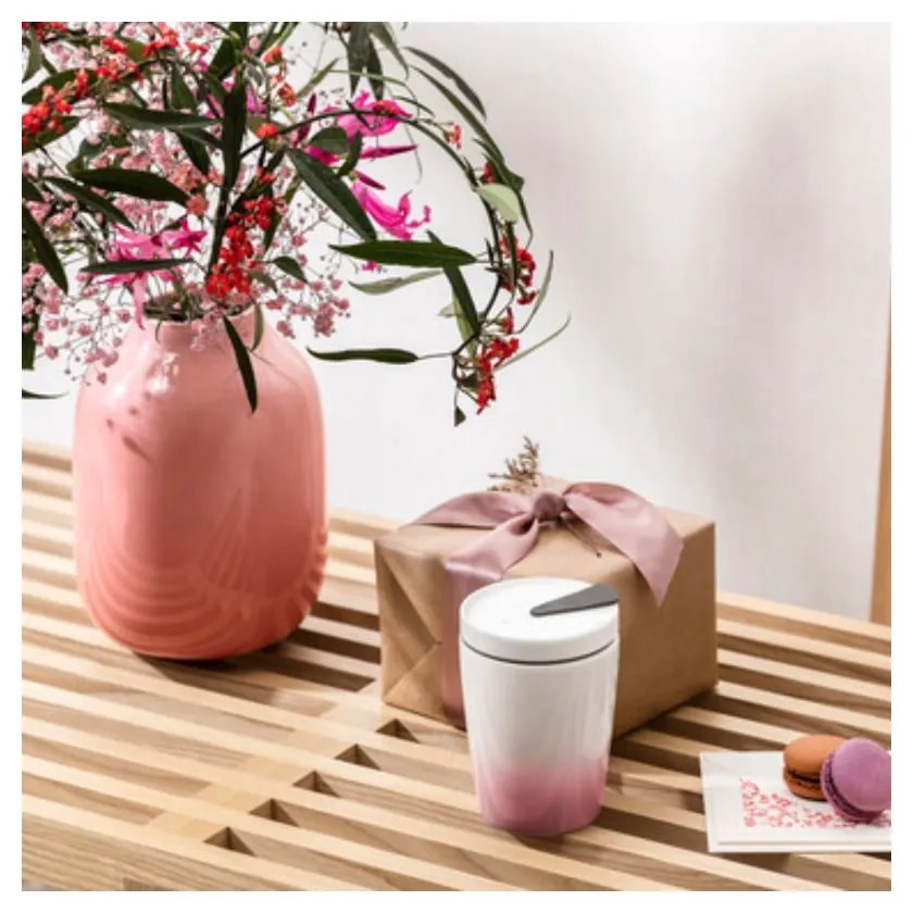 Różowo-biały porcelanowy kubek podróżny Villeroy &amp; Boch Like To Go, 290 ml