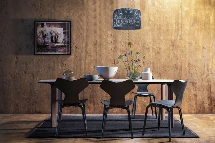 Granatowa lampa wisząca z abażurem w kwiaty - 3X S394 T0-K76