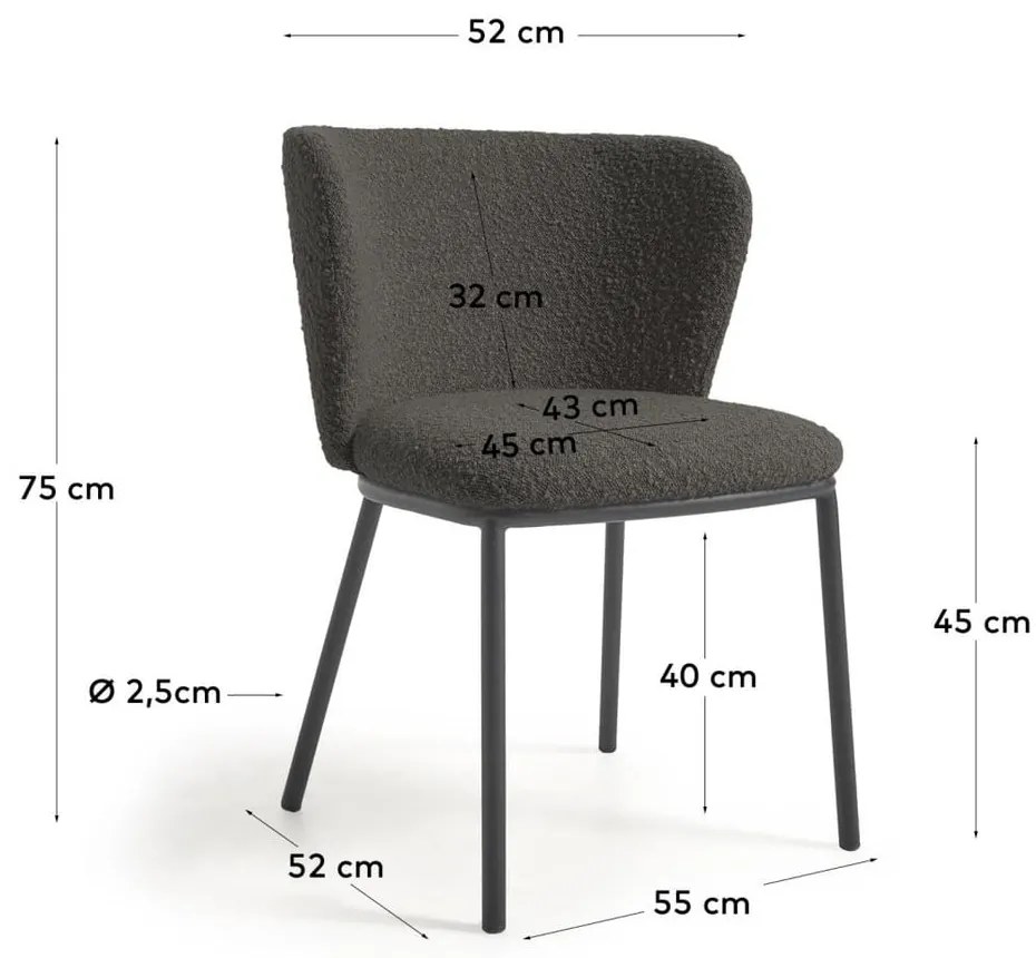 Czarny tapicerowany fotel jadalniany Ciselia – Kave Home