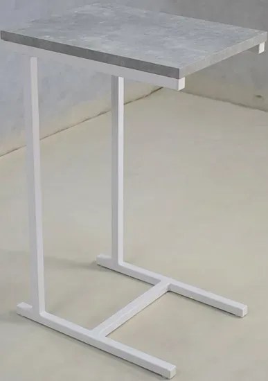 Minimalistyczny stolik pomocniczy biały + beton - Liros 5X