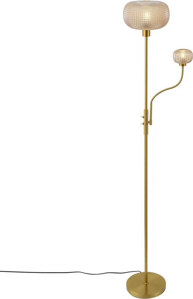 Inteligentna lampa podłogowa mosiężna z bursztynowym szkłem 2-źródła światła z WiFi - Brianna