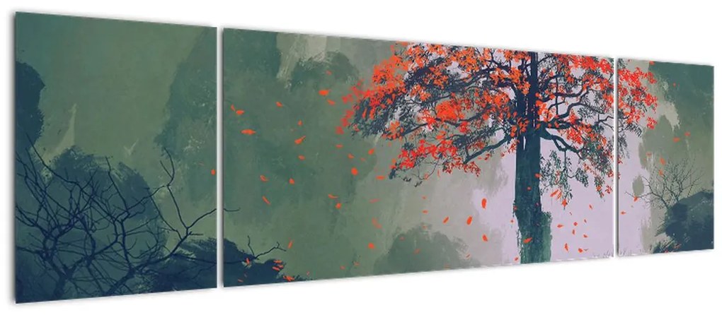 Obraz samotnego czerwonego drzewa (170x50 cm)