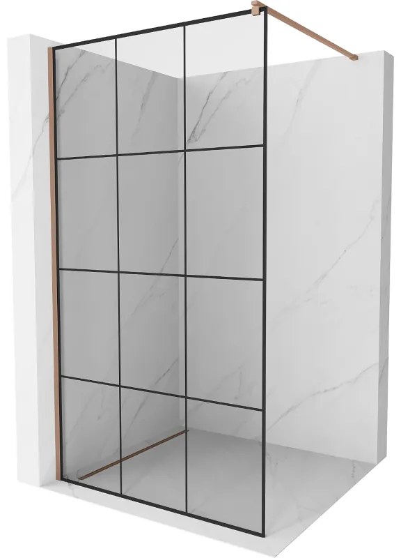 Mexen Kioto ścianka prysznicowa Walk-in 100 x 200 cm, czarny wzór 8 mm, różowe złoto - 800-100-101-60-77