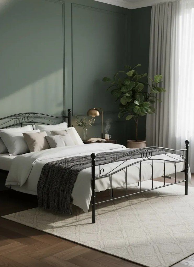 Metalowe czarne łóżko w stylu loftowym 160x200 cm R1-G47