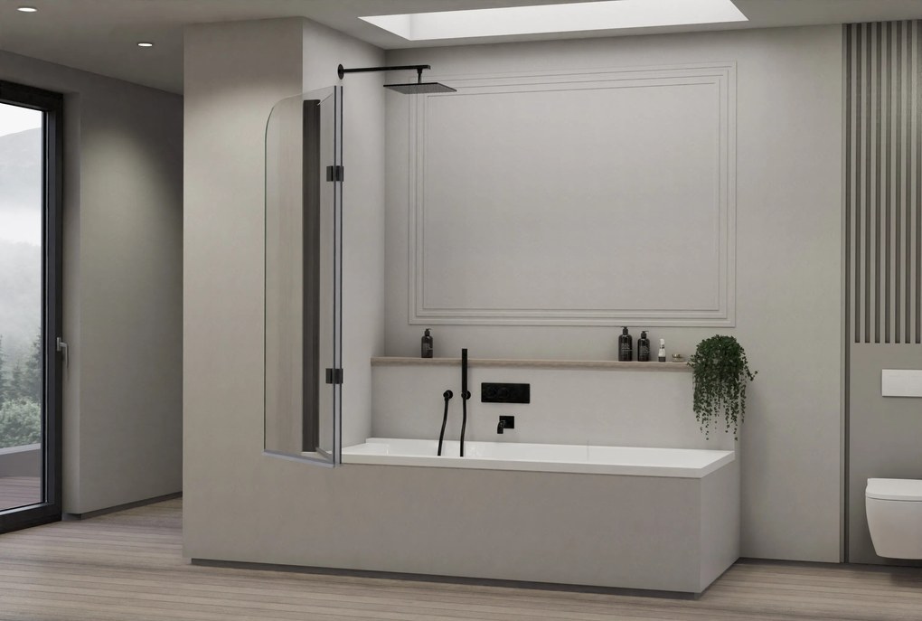 Parawan nawannowy NT209Bezpieczne szkło ESG 6 mm z powłoką Nano - 120 x 140 cm - Dwuczęściowy składany - Kolor profilu do wyboru