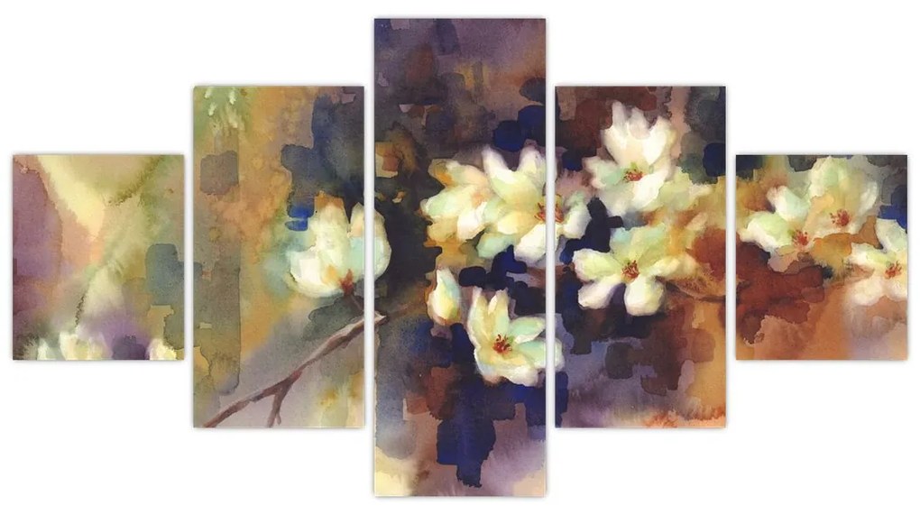 Obraz - Białe magnolie, malarstwo (125x70 cm)
