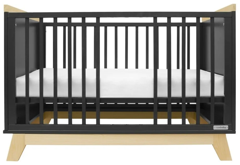 New Baby Łóżeczko dziecięce Marcus z barierką,czarne /naturalne