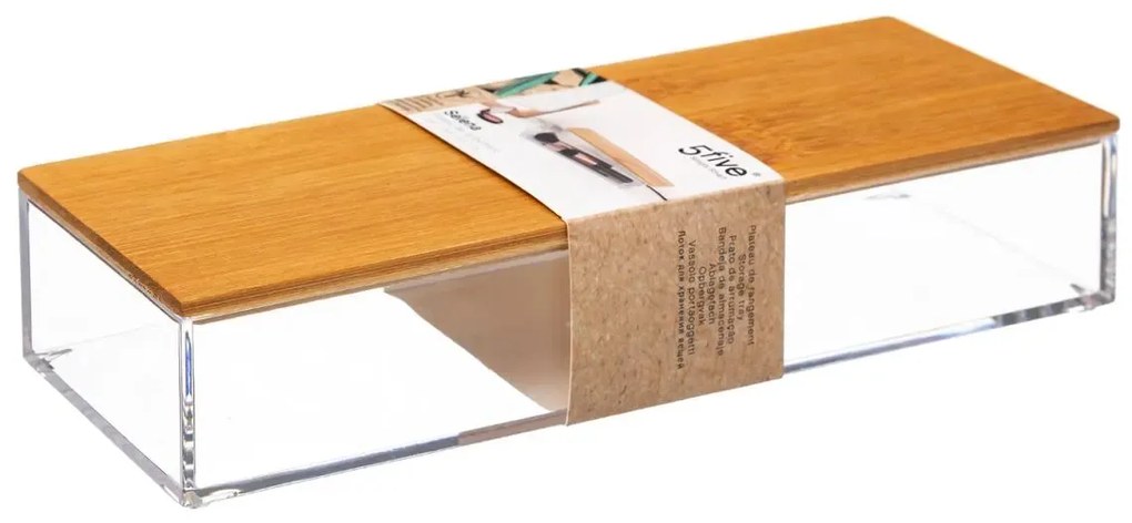 Organizer łazienkowy z pokrywką z bambusa, 25,5 x 9,6 x 5,5 cm