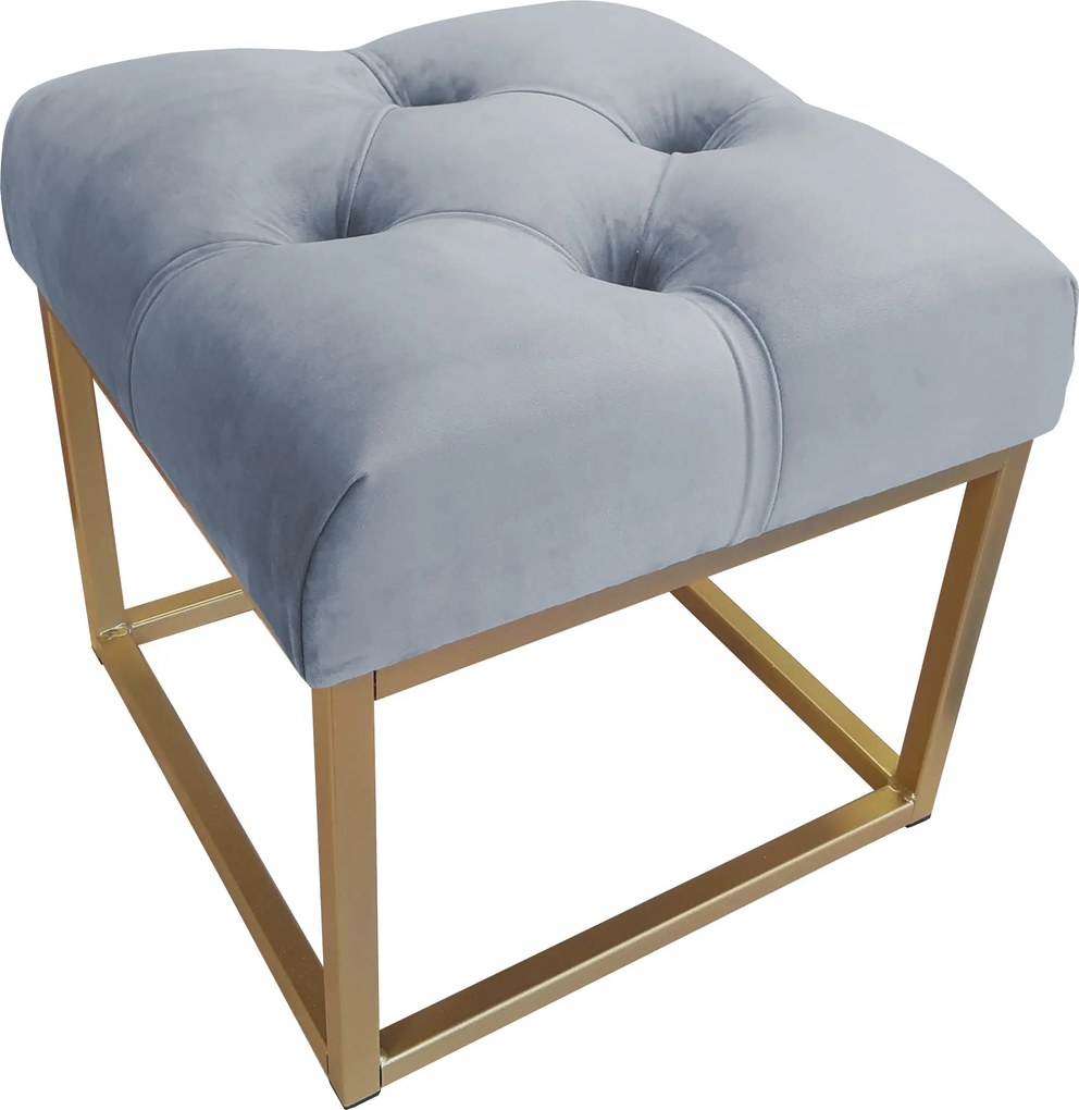 Pufa CHESTERFIELD tkanina Welur loft ławka podnóżek metal : Kolor Stelaża - Złoty, Kolor tkaniny - VELVET - BL06, Typ tkaniny - Velvet