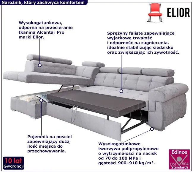 Szary duży narożnik rozkładany B6-M97