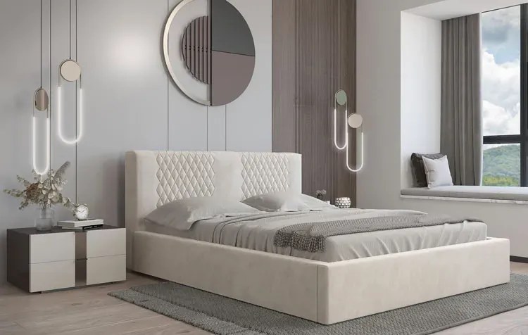 Podwójne łóżko tapicerowane z pikowanym zagłówkiem 180x200 M0-R24