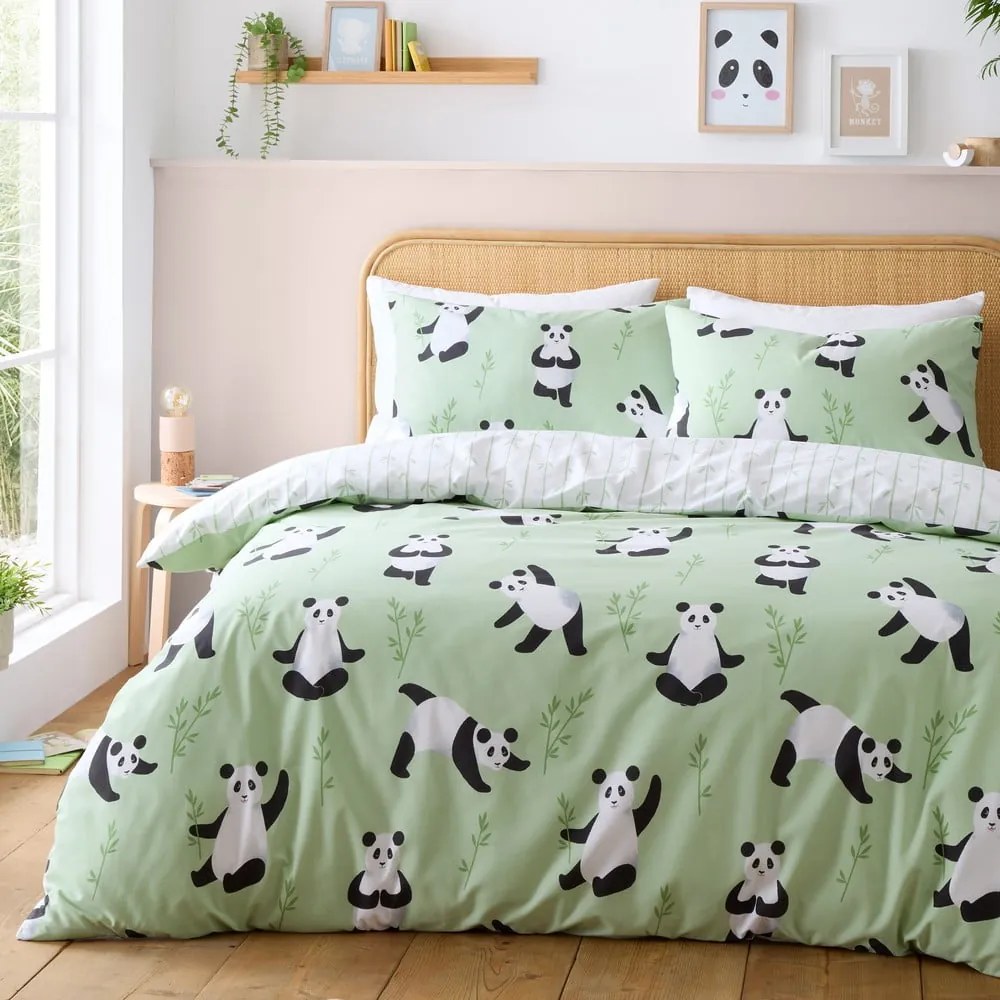 Zielona pościel dziecięca jednoosobowa 135x200 cm Panda Paws – Catherine Lansfield