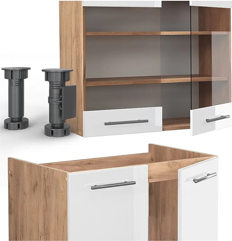 Aneks kuchenny biały wysoki połysk/złoty dąb power 240x60x81.6 fame-line