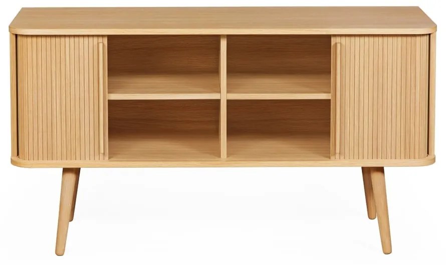 Niska komoda w dekorze dębu z drzwiami przesuwnymi 138x75 cm Rove – Woodman