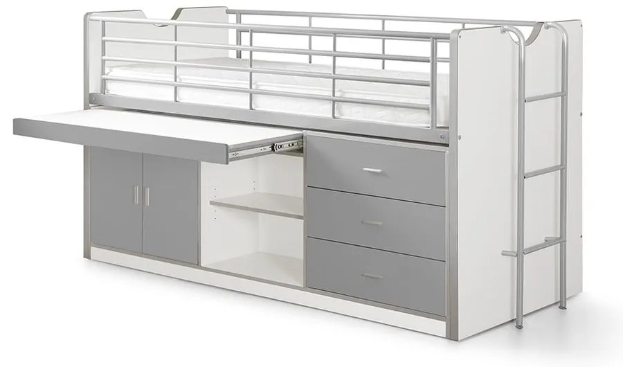Biało-szare podwyższone łóżko dziecięce ze schowkiem i stelażem 90x200 cm Bonny – Vipack