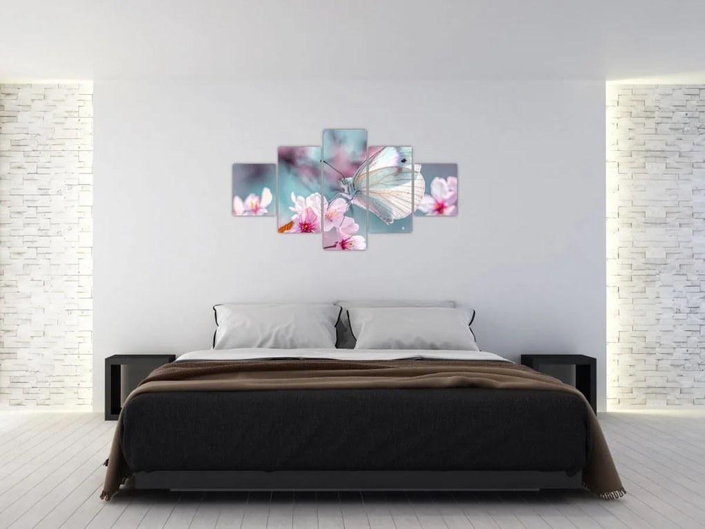 Obraz - Motyl na drzewie wiśni (125x70 cm)